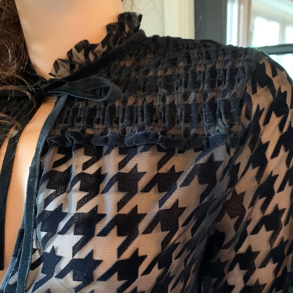 Zara Women's Black Sheer Blouse Ruffle Collar - Picture 2 of 5